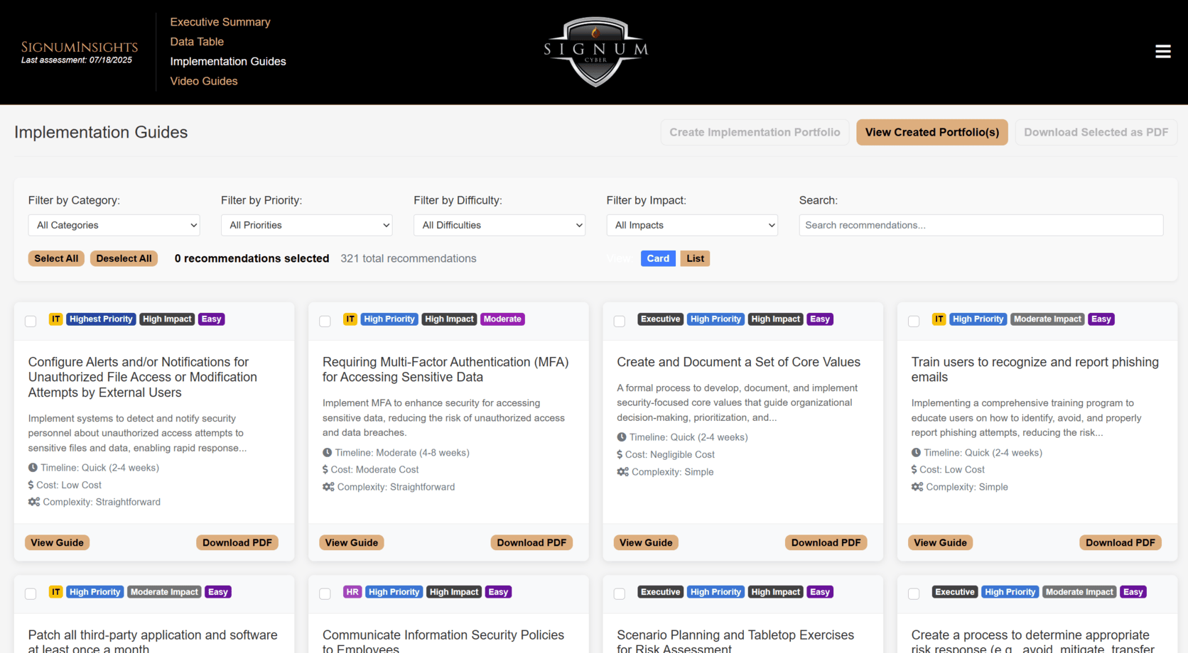 Implementation Guides Dashboard